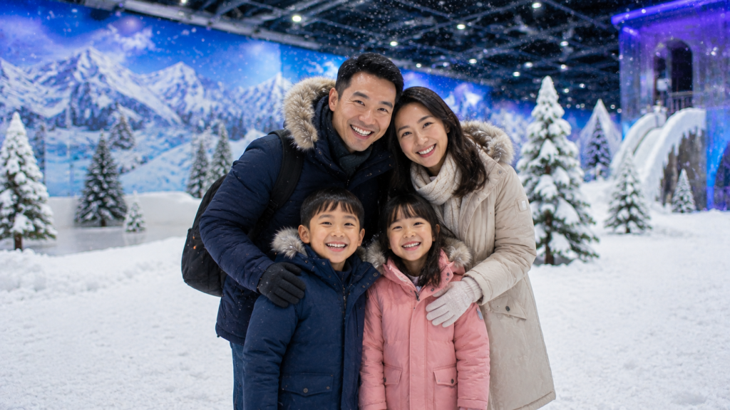 Keluarga Indonesia berfoto di Snow City Singapore