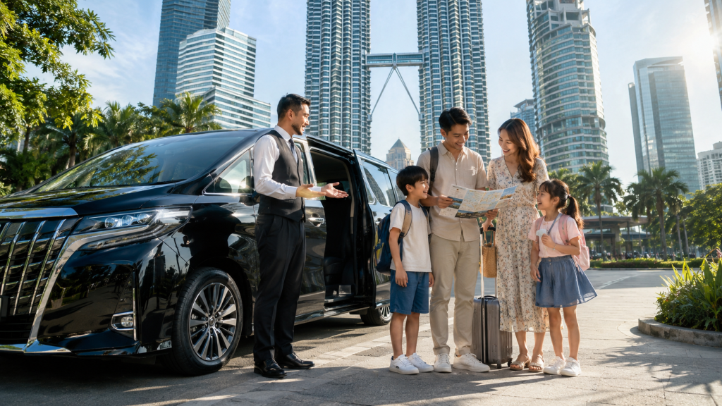 Transportasi one day trip terbaik di Kuala Lumpur Malaysia menggunakan private charter untuk keluarga Indonesia.