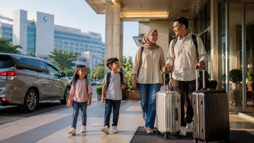 Keluarga Tiba di Hotel dengan nyaman