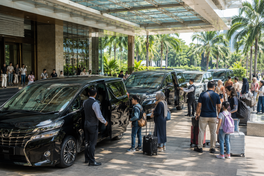 Suasana ramai transportasi keluarga di Singapore saat weekend.