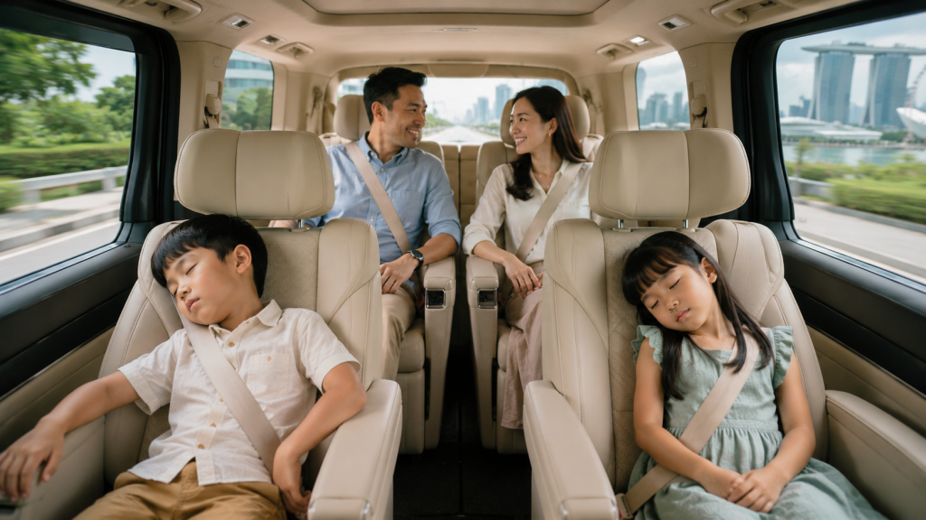 Keluarga Indonesia menggunakan private charter setelah menikmati skyline Singapore.