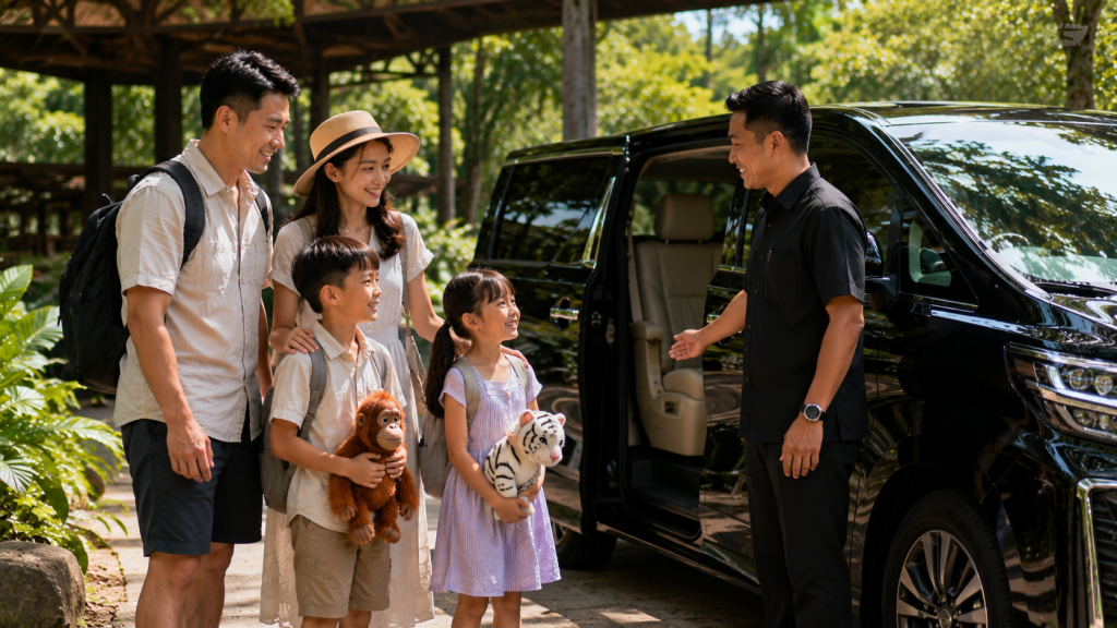 Keluarga Indonesia selesai berkunjung ke Singapore Zoo.