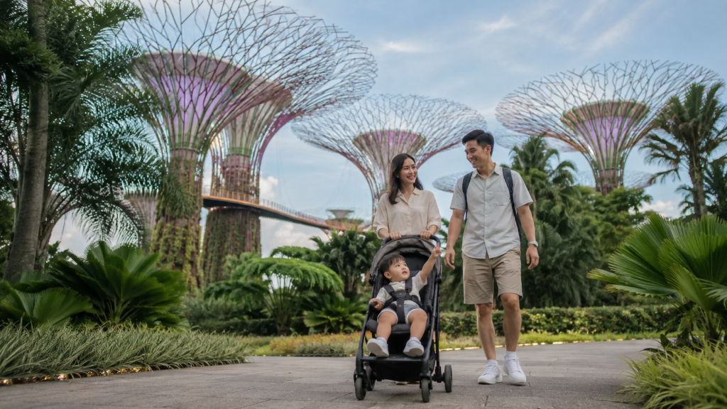 keluarga Indonesia bersama balita di Gardens by the Bay Singapore