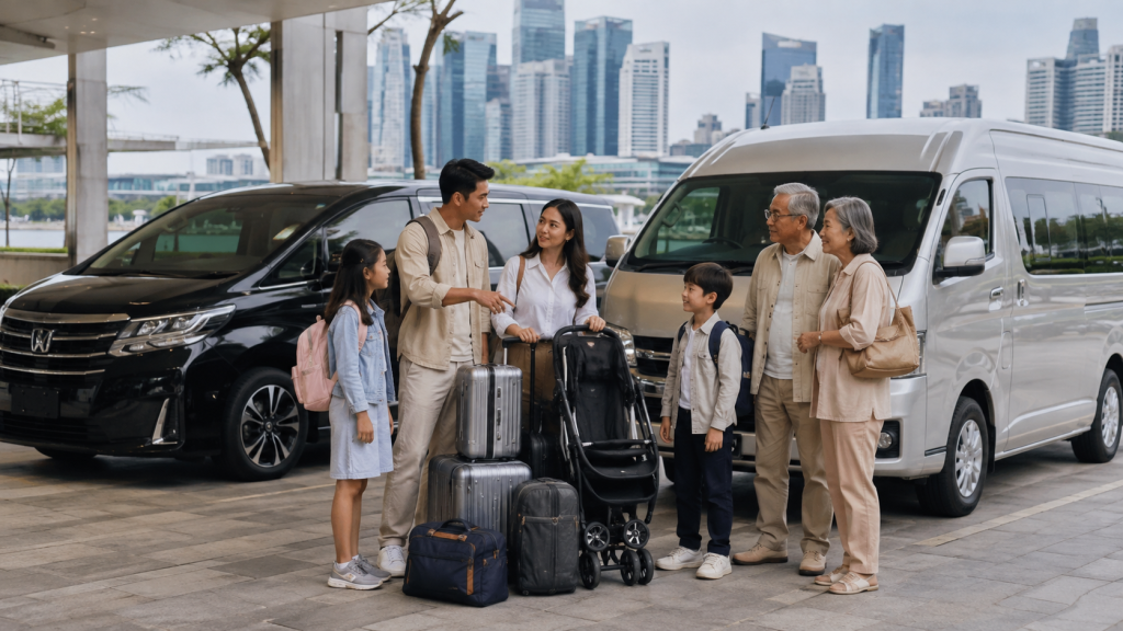 keluarga Indonesia 6 orang memilih mobil untuk liburan di Singapore