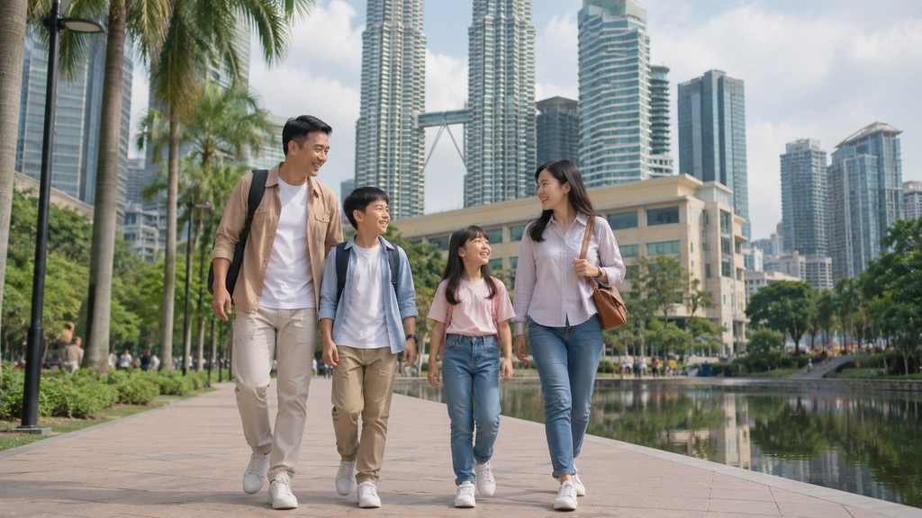 Keluarga Indonesia menikmati wisata Kuala Lumpur setelah tiba dari KLIA