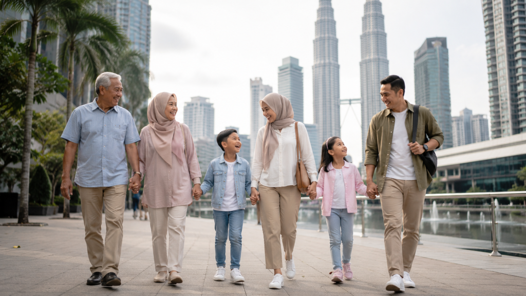 Liburan keluarga Indonesia bersama anak dan orang tua di Kuala Lumpur
