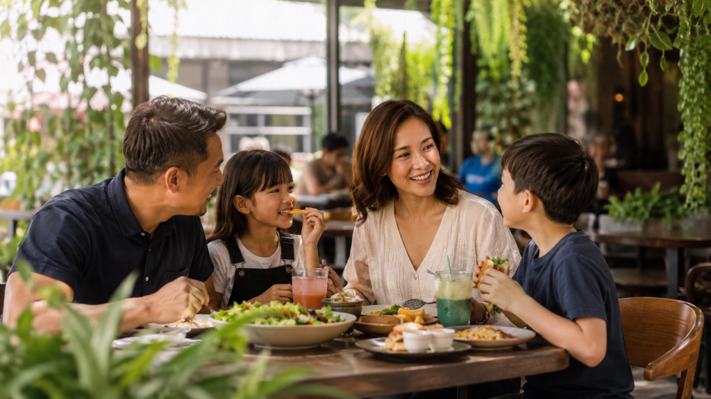 Keluarga menikmati kuliner santai di Bangsar Kuala Lumpur