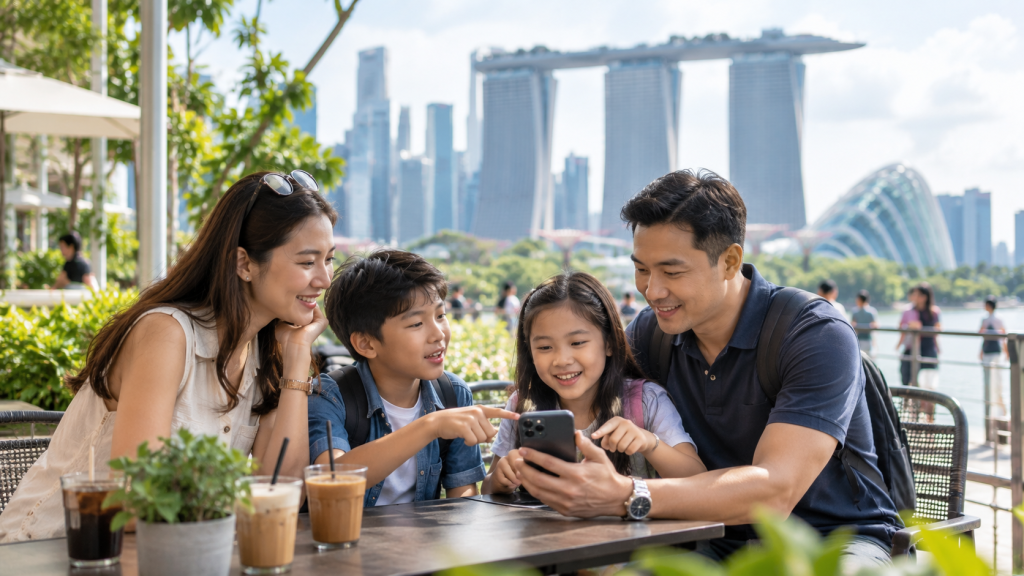 Keluarga Indonesia menyusun itinerary Sentosa Mandai dan Marina Bay
