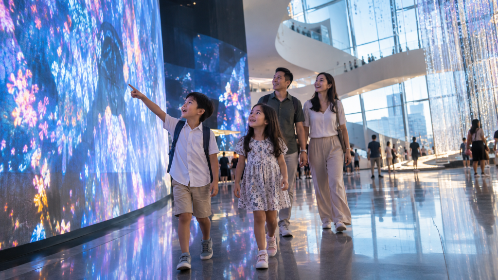 anak menikmati ArtScience Museum Singapore bersama keluarga