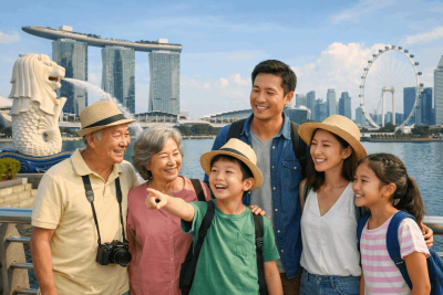 Liburan sekolah 2026 di Singapore bersama keluarga dengan latar Marina Bay Sands