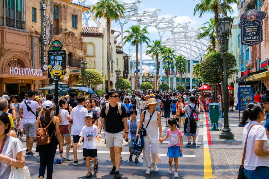 Suasana Universal Studios Singapore saat liburan sekolah