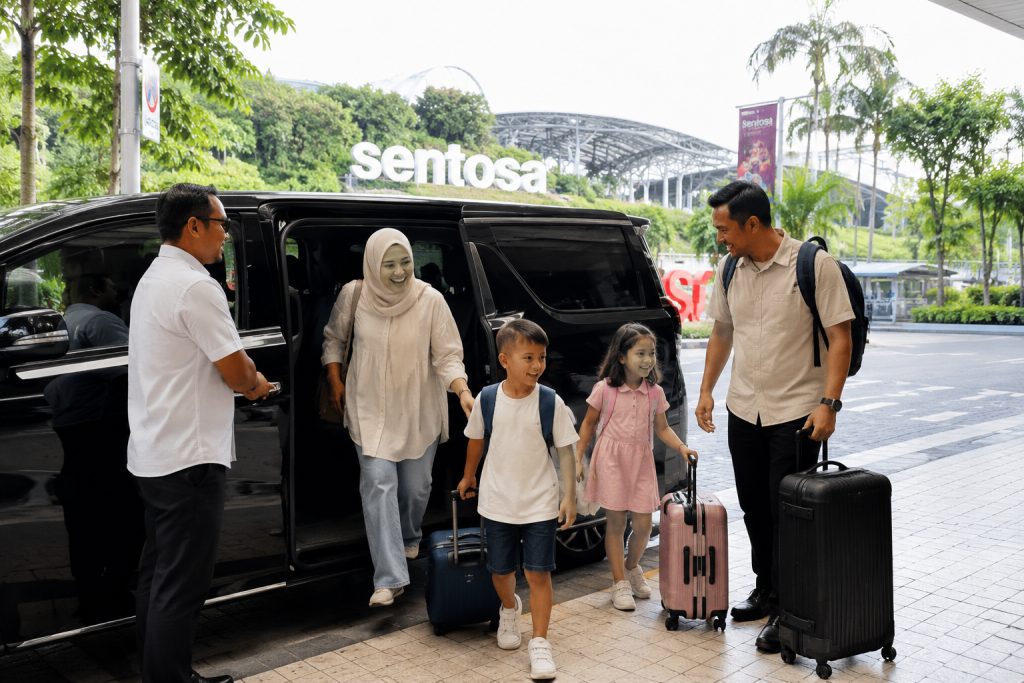 Transportasi keluarga menuju Universal Studios Singapore