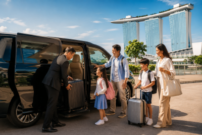 Keluarga Indonesia menggunakan private charter saat liburan di Singapore.