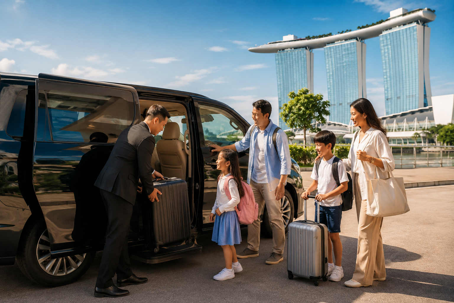 Keluarga Indonesia menggunakan private charter saat liburan di Singapore.