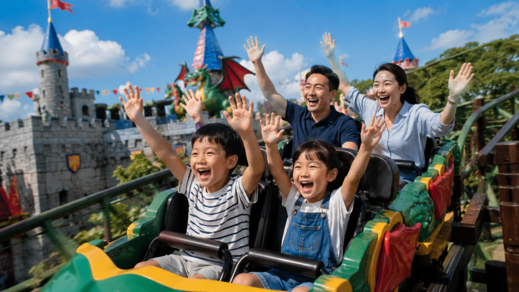 Keluarga Indonesia menikmati wahana The Dragon di Legoland Malaysia.