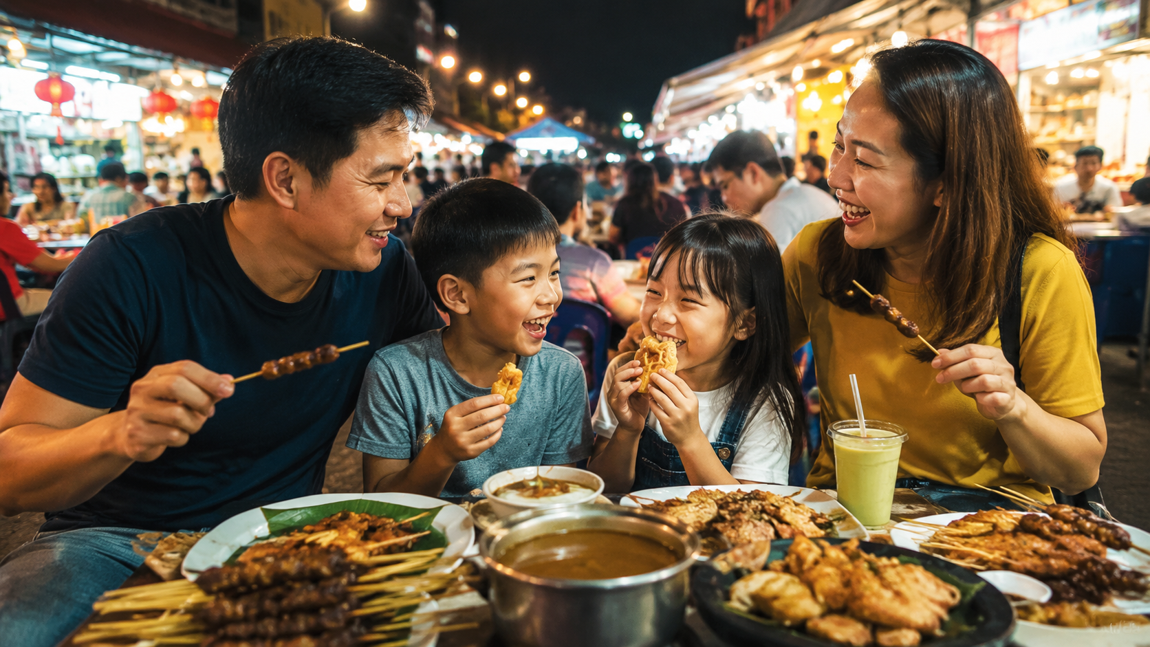 Keluarga Indonesia menikmati kuliner malam di Johor Bahru Malaysia