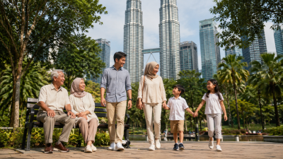 Keluarga Indonesia menikmati liburan bersama orang tua di KLCC Park Kuala Lumpur Malaysia