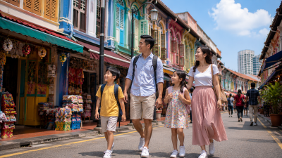 Keluarga Indonesia menjelajahi kawasan budaya Singapore