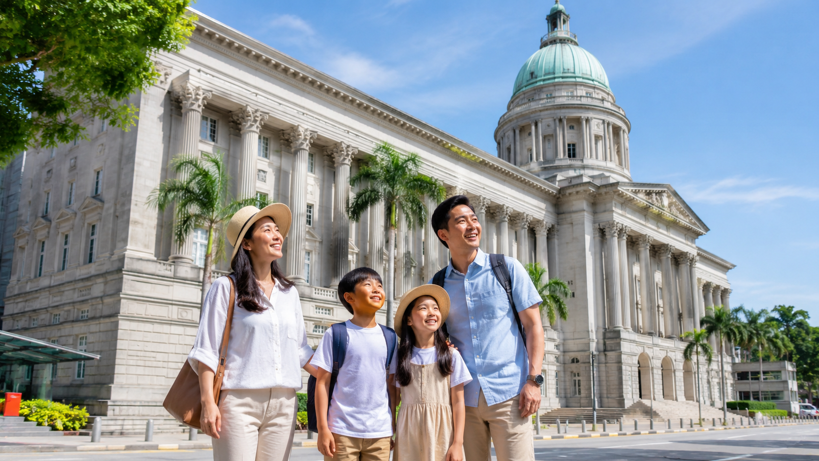 Keluarga Indonesia mengunjungi National Gallery Singapore saat liburan