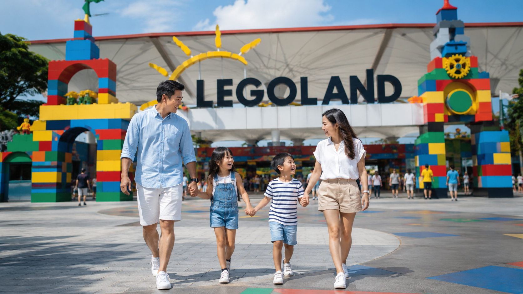 Keluarga Indonesia memasuki Legoland Malaysia untuk liburan keluarga.