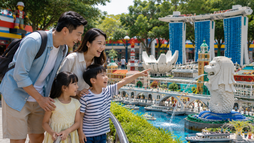 Keluarga Indonesia menikmati atraksi LEGO di Legoland Malaysia.