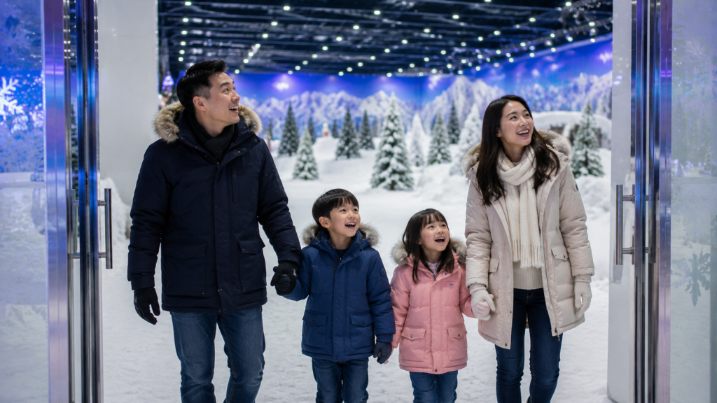 Keluarga Indonesia memasuki Snow City Singapore