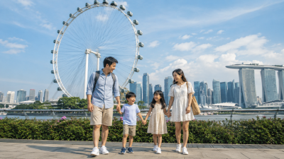 Keluarga Indonesia berfoto di depan Singapore Flyer saat liburan di Singapore