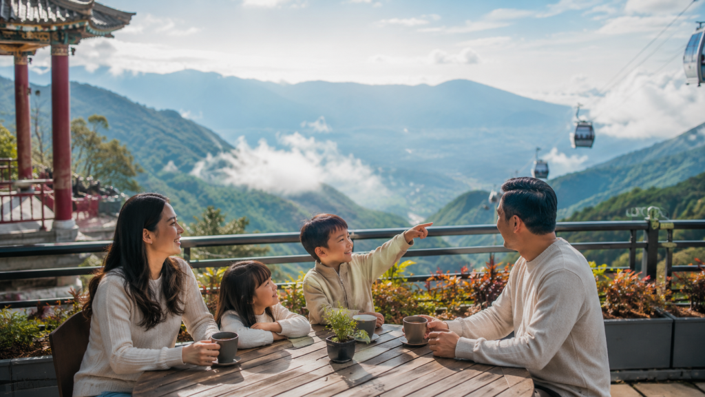 Keluarga Indonesia menikmati udara sejuk di Genting Highlands.