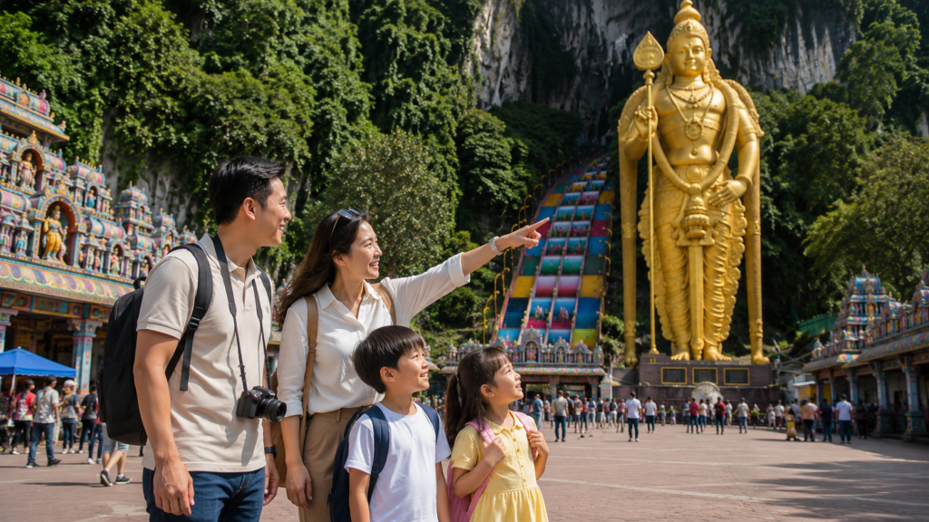 Keluarga Indonesia mengunjungi Batu Caves dari pusat Kota Kuala Lumpur.