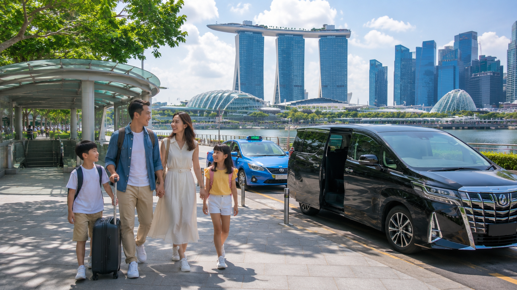 Keluarga Indonesia menikmati liburan singkat di Marina Bay Singapore bersama anak-anak.