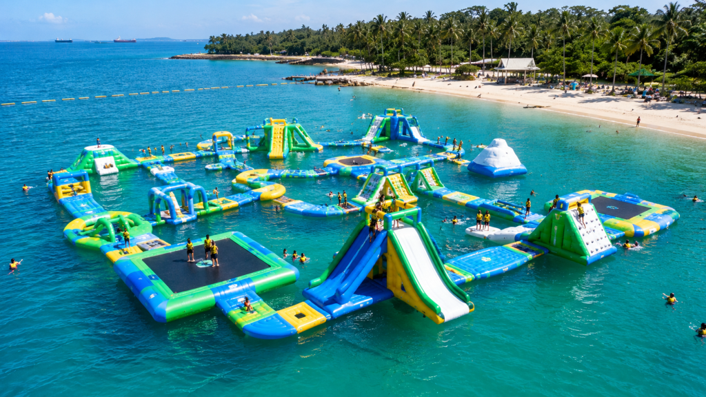 Pemandangan HydroDash Singapore di Palawan Beach Sentosa.