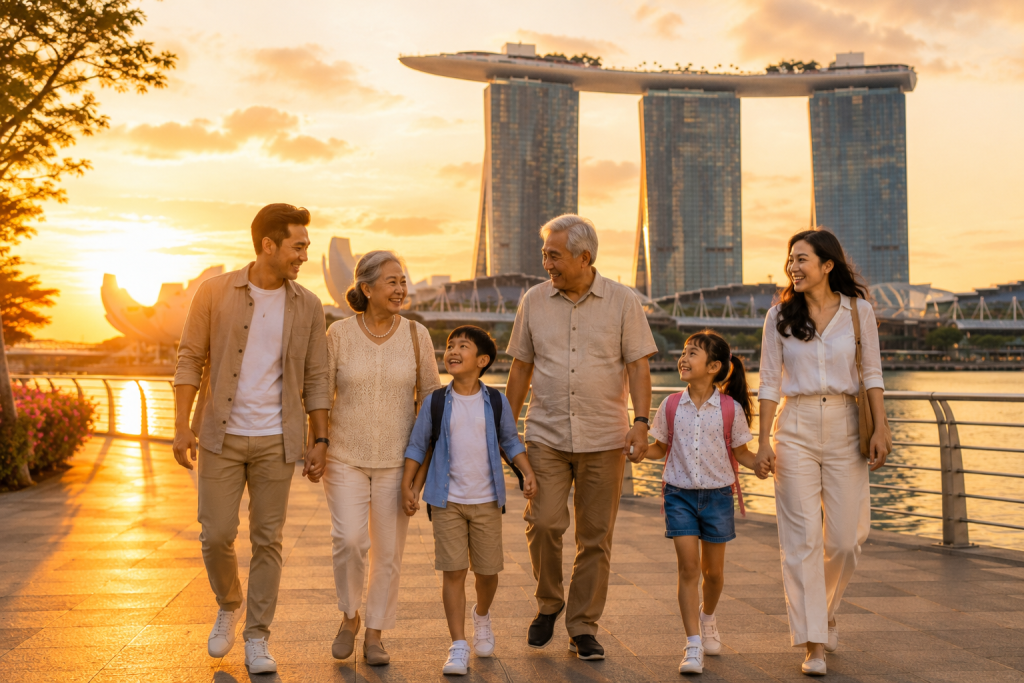 Liburan keluarga Indonesia bersama orang tua di Singapore penuh kebersamaan.