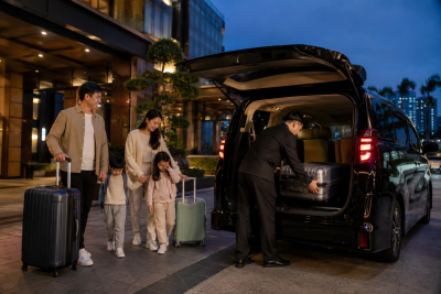 Airport transfer Singapore menjemput keluarga Indonesia di hotel untuk penerbangan subuh menuju Bandara Changi