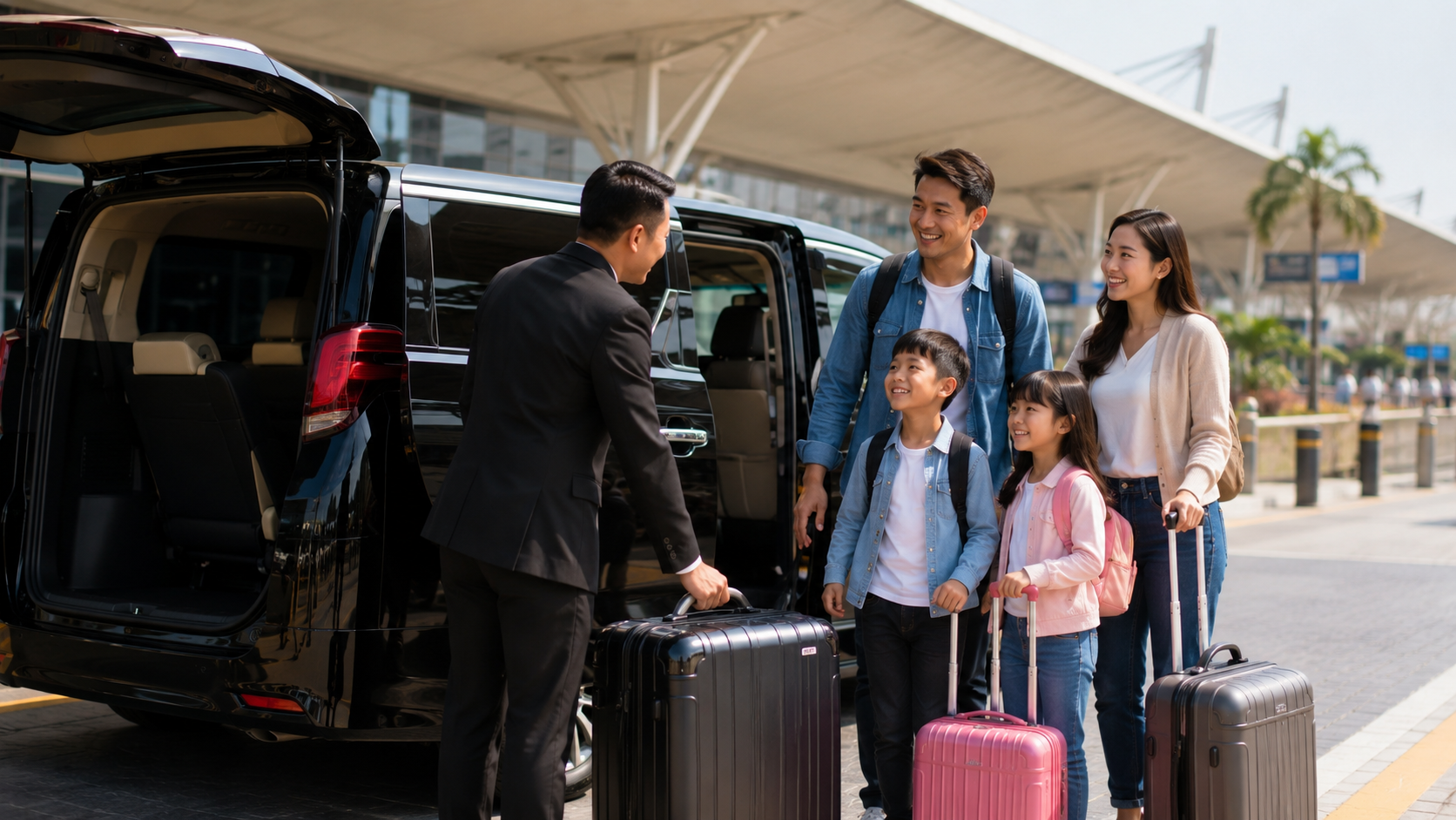 Private charter Malaysia menjemput keluarga Indonesia di Bandara KLIA menggunakan Toyota Alphard.