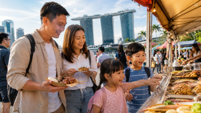 Keluarga Indonesia menikmati berbagai kuliner di Singapore Food Festival kawasan Marina Bay.