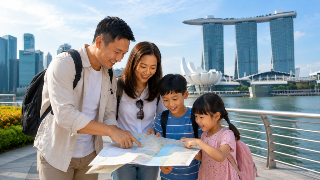 Keluarga Indonesia menyusun itinerary Singapore Food Festival.