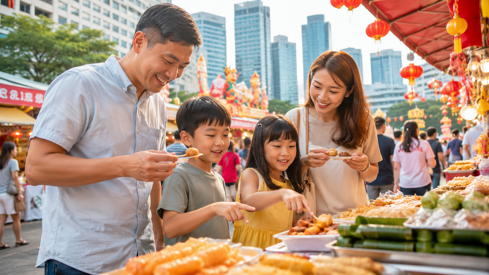 Keluarga Indonesia menikmati berbagai kuliner di Singapore Food Festival 2026