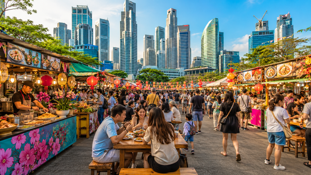 Suasana Singapore Food Festival dengan berbagai stan makanan khas Singapore