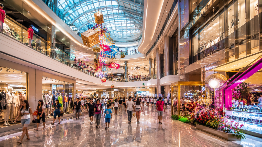 Suasana Singapore Retail Festival di pusat perbelanjaan Singapore.