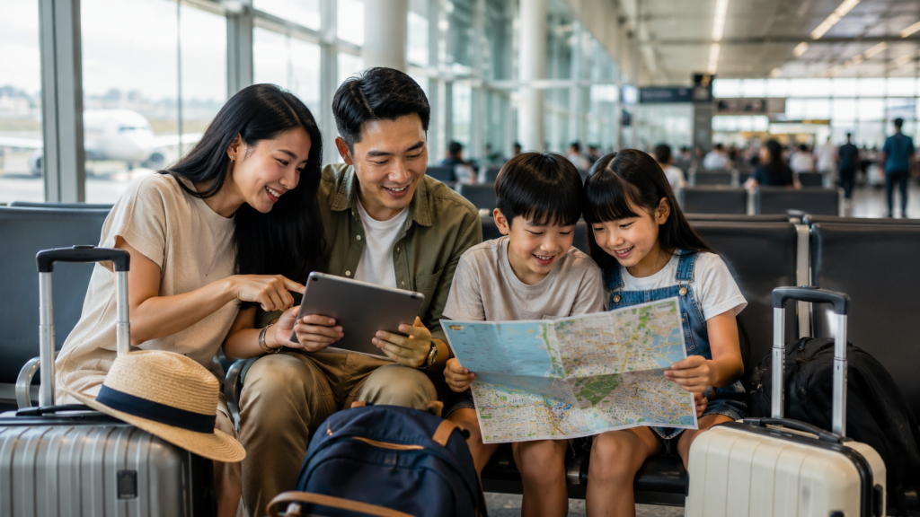 Keluarga Indonesia merencanakan itinerary Singapore sebelum flight