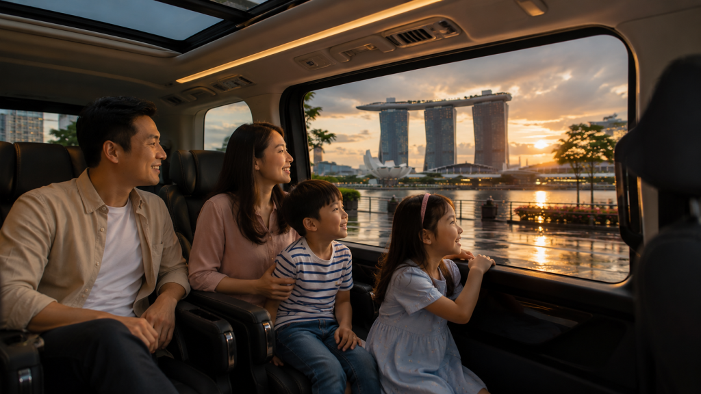 Keluarga Indonesia menikmati perjalanan nyaman di Singapore saat hujan