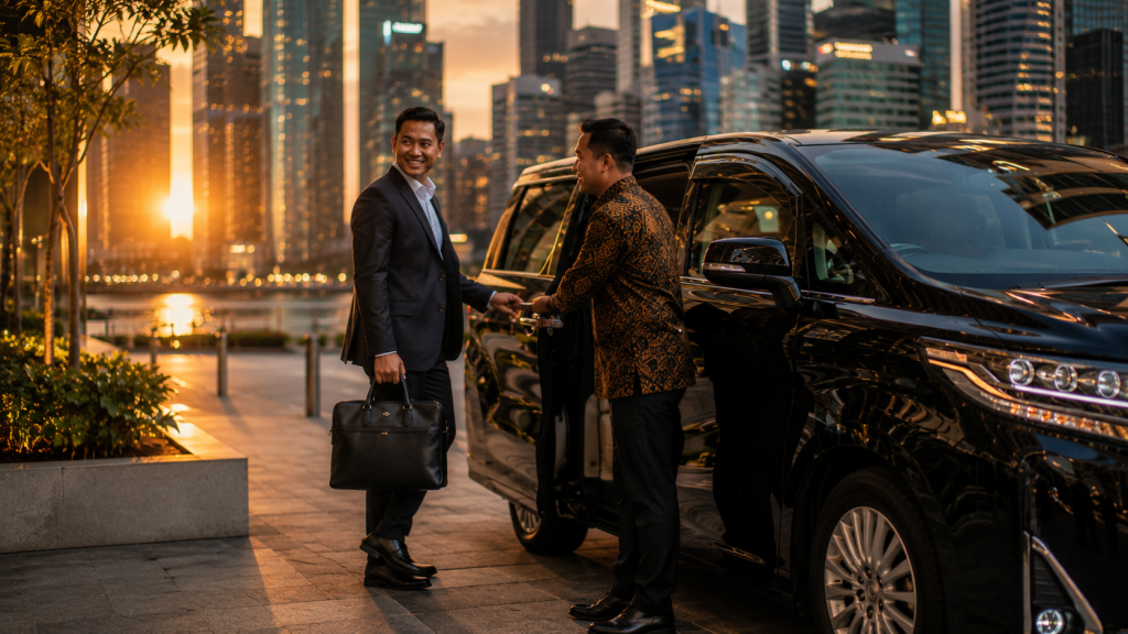 Business traveler Indonesia selesai meeting menggunakan private charter