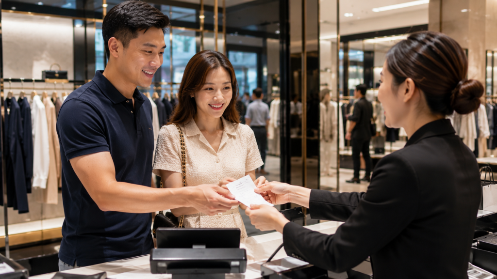 Wisatawan Indonesia menerima struk tax free shopping Malaysia