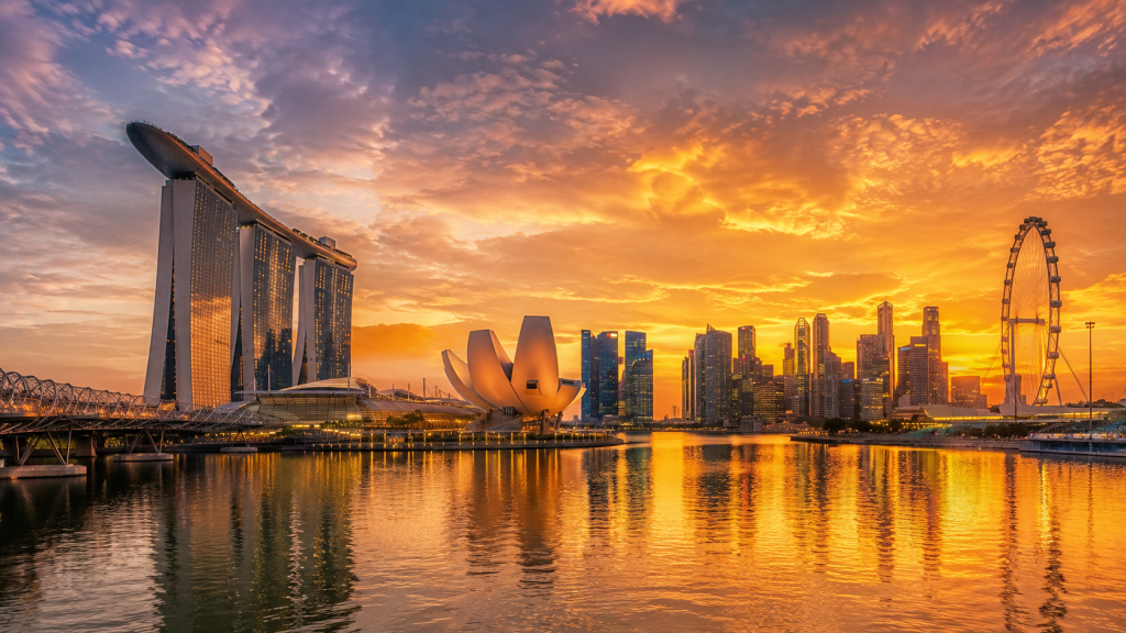 Panorama sunset Marina Bay Singapore