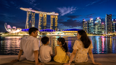 Keluarga Indonesia menikmati city lights Singapore setelah sunset