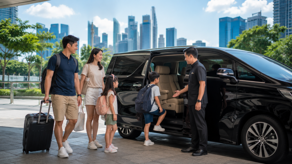 Keluarga Indonesia menggunakan private charter di Singapore.