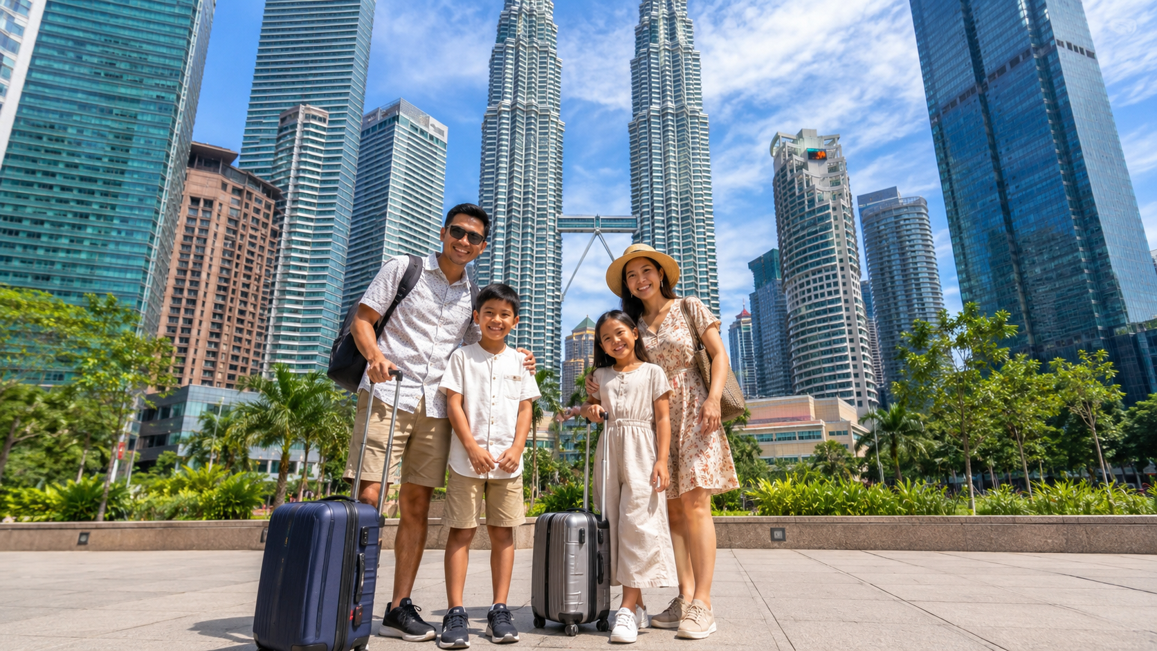 Keluarga Indonesia menikmati waktu transit di Petronas Twin Towers Kuala Lumpur