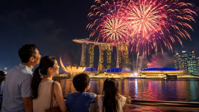 Keluarga Indonesia menikmati pertunjukan kembang api Singapore National Day 2026 di Marina Bay.