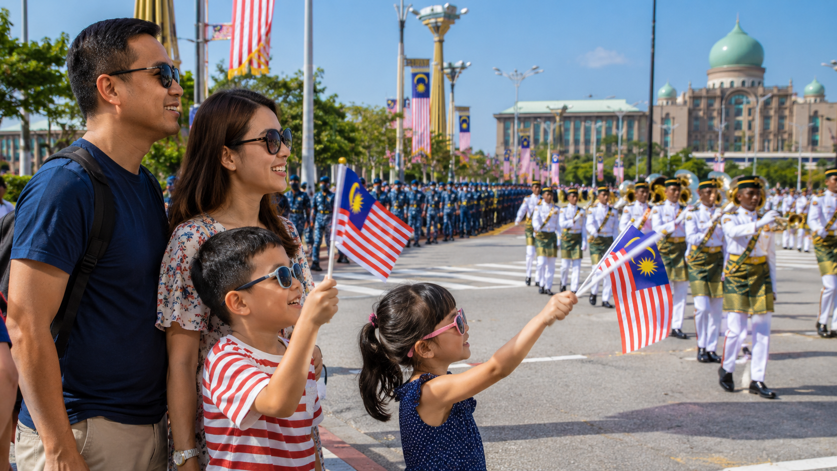Keluarga Indonesia menyaksikan National Day Parade Malaysia 2026 di Putrajaya