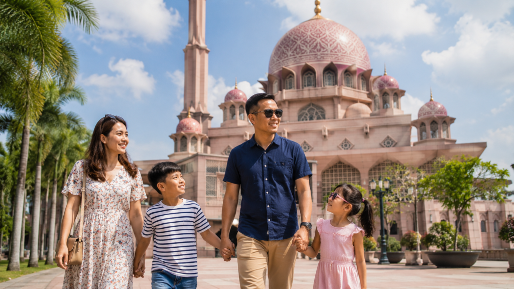 Keluarga Indonesia mengunjungi Putra Mosque setelah National Day Parade